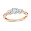 Thumbnail Image 0 of 1/4 CT. T.W. Diamond Three Stone Hearts Frame Promise Ring in 10K Rose Gold