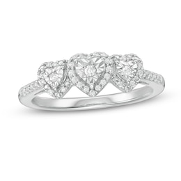 1/8 CT. T.W. Diamond Three Stone Heart Frame Promise Ring in Sterling Silver