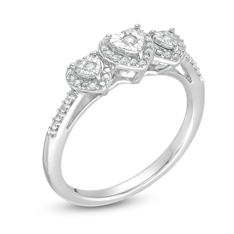 Main Image 3 of 1/8 CT. T.W. Diamond Three Stone Heart Frame Promise Ring in Sterling Silver