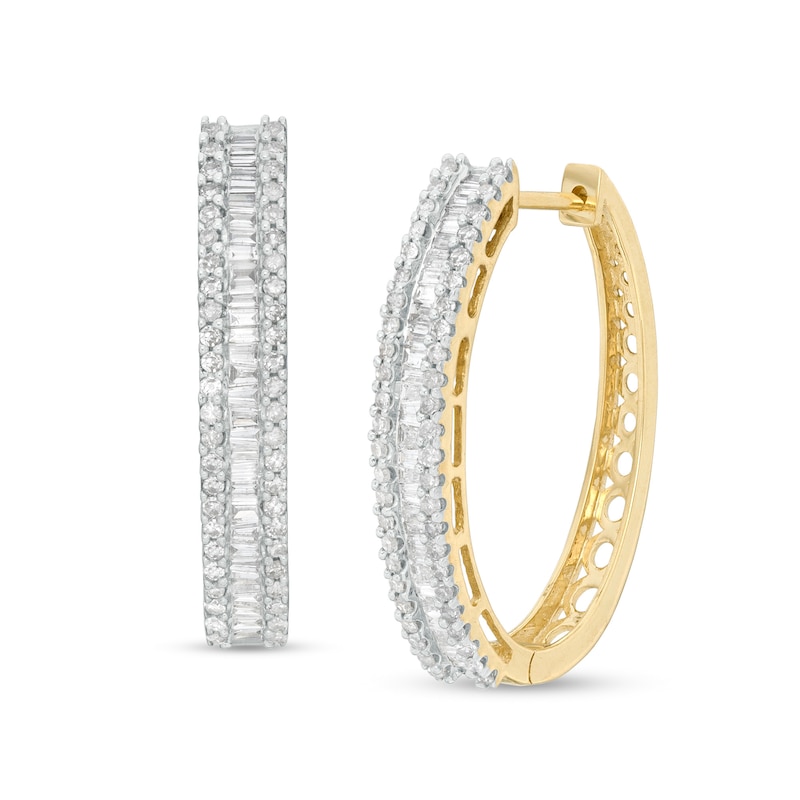3/4 CT. T.W. Diamond Multi-Row Hoop Earrings in 10K Gold