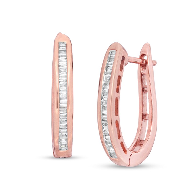 1/4 CT. T.W. Baguette Diamond "U" Hoop Earrings in 10K Rose Gold