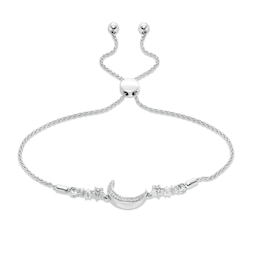 Diamond Accent Crescent Moon and Stars Bolo Bracelet in Sterling Silver - 8.0&quot;
