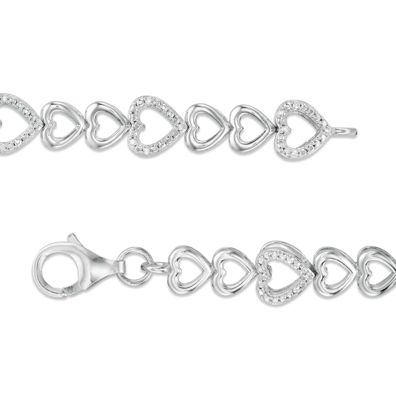 Main Image 3 of 1/15 CT. T.W. Diamond Alternating Sideways Hearts Bracelet in Sterling Silver - 7.5"