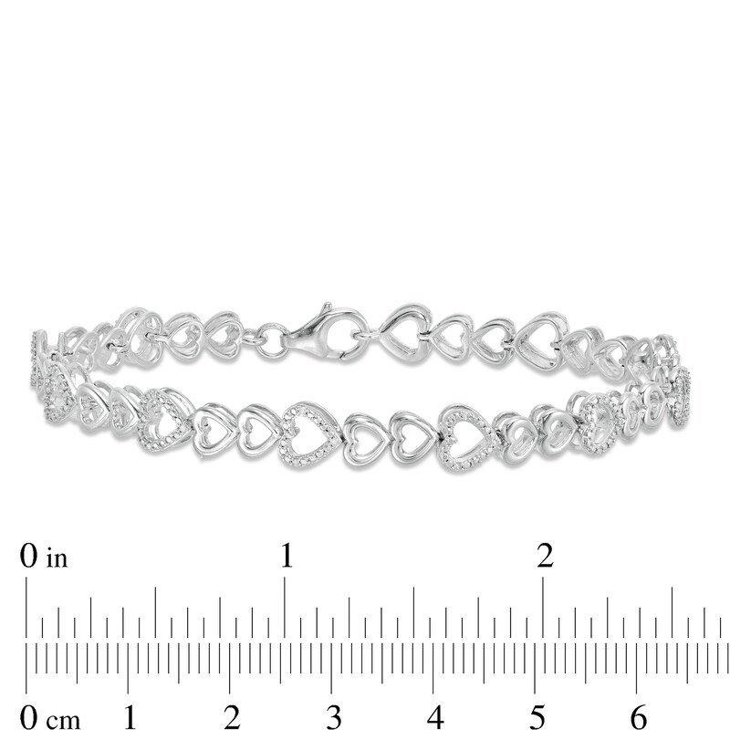 Main Image 4 of 1/15 CT. T.W. Diamond Alternating Sideways Hearts Bracelet in Sterling Silver - 7.5"