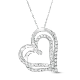 1 CT. T.W. Diamond Double Swirl Tilted Heart Pendant in 10K White Gold