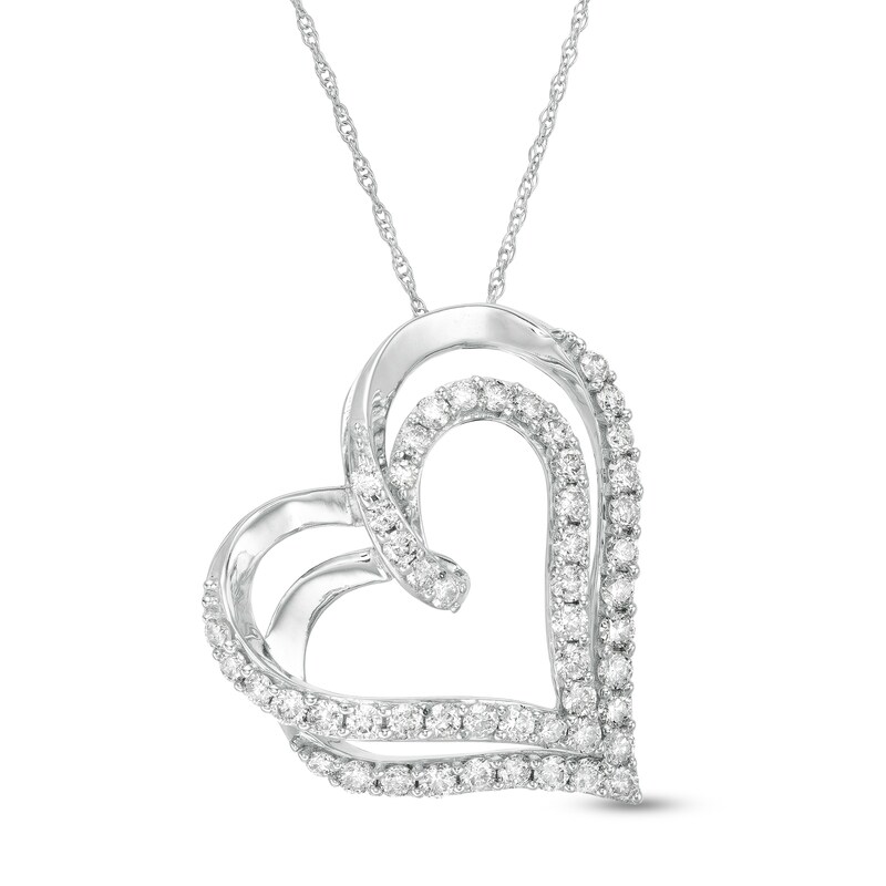 Main Image 1 of 1 CT. T.W. Diamond Double Swirl Tilted Heart Pendant in 10K White Gold