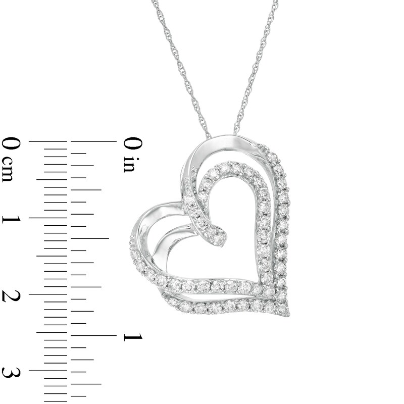 Main Image 3 of 1 CT. T.W. Diamond Double Swirl Tilted Heart Pendant in 10K White Gold