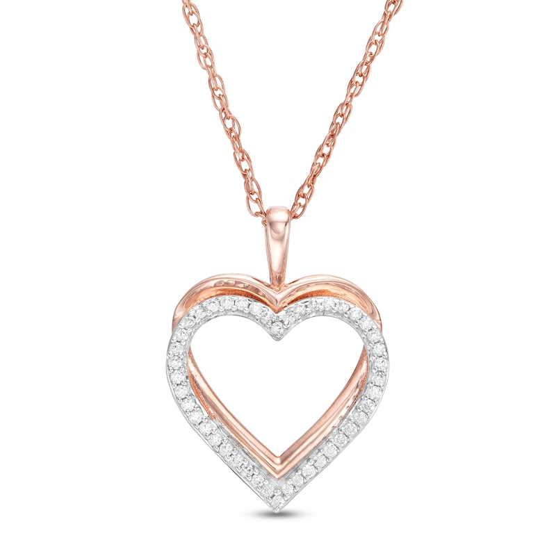 1/10 CT. T.W. Diamond Overlay Heart Pendant in 10K Rose Gold