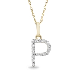 1/10 CT. T.W. Diamond "P" Initial Pendant in 10K Gold
