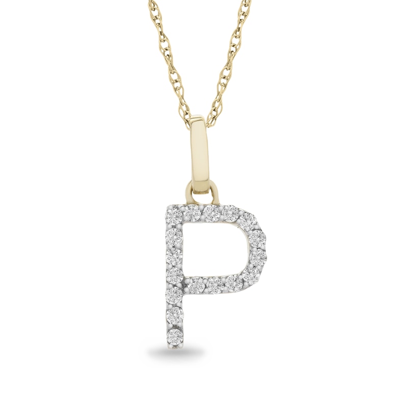 Main Image 1 of 1/10 CT. T.W. Diamond "P" Initial Pendant in 10K Gold