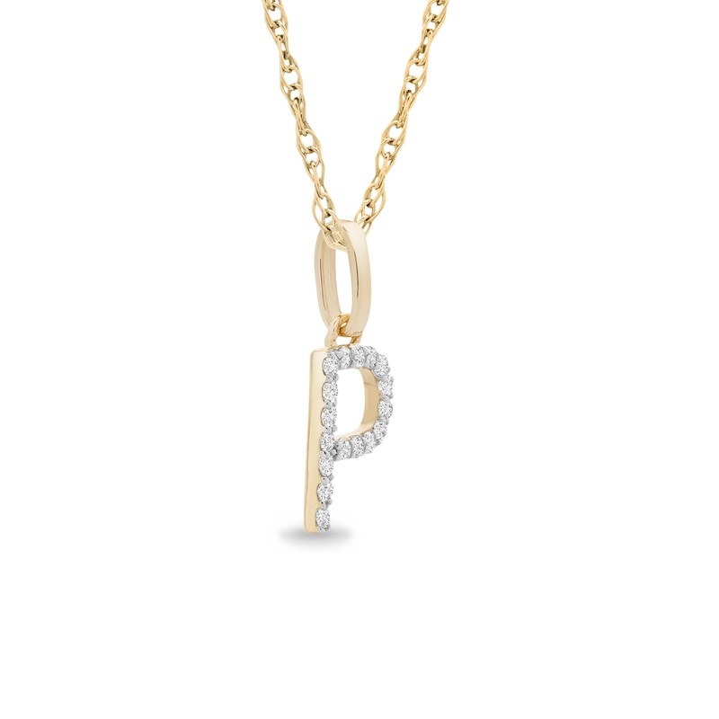 Main Image 2 of 1/10 CT. T.W. Diamond "P" Initial Pendant in 10K Gold