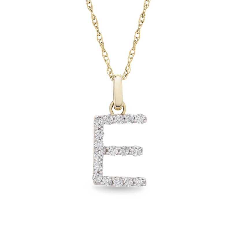 Main Image 1 of 1/10 CT. T.W. Diamond "E" Initial Pendant in 10K Gold