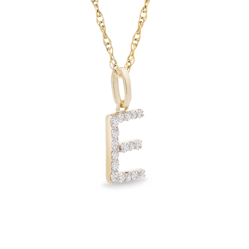 Main Image 2 of 1/10 CT. T.W. Diamond "E" Initial Pendant in 10K Gold