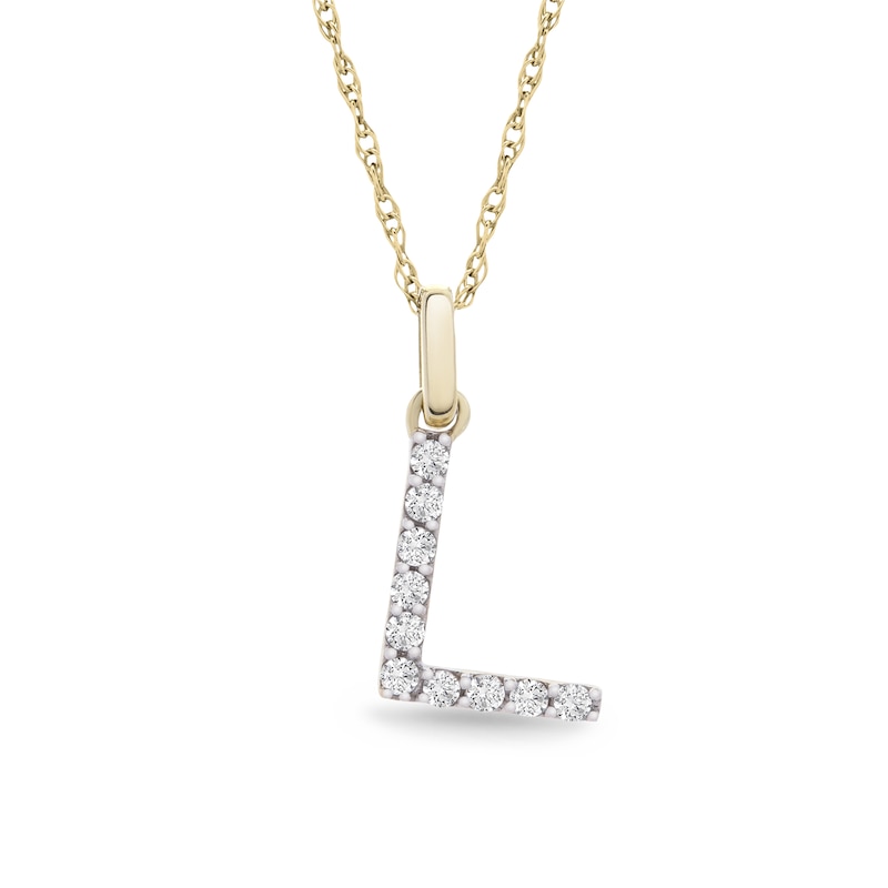 Main Image 1 of 1/10 CT. T.W. Diamond "L" Initial Pendant in 10K Gold