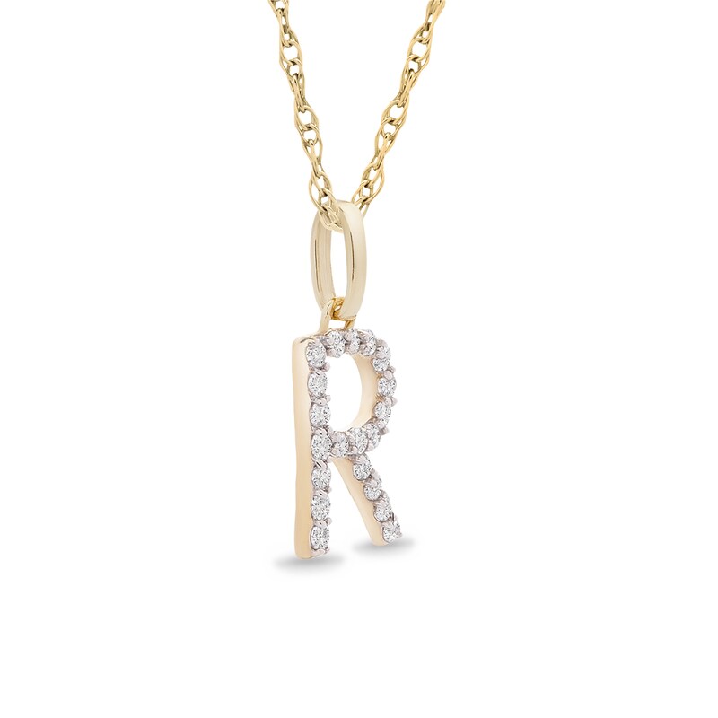Main Image 2 of 1/10 CT T.W. Diamond "R" Initial Pendant in 10K Gold