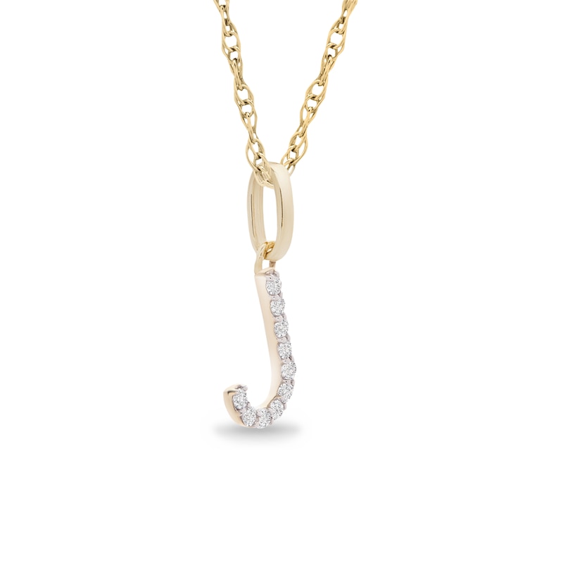 Main Image 2 of 1/10 CT. T.W. Diamond "J" Initial Pendant in 10K Gold