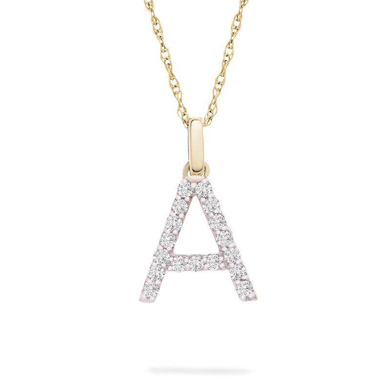 Main Image 1 of 1/10 CT. T.W. Diamond "A" Initial Pendant in 10K Gold