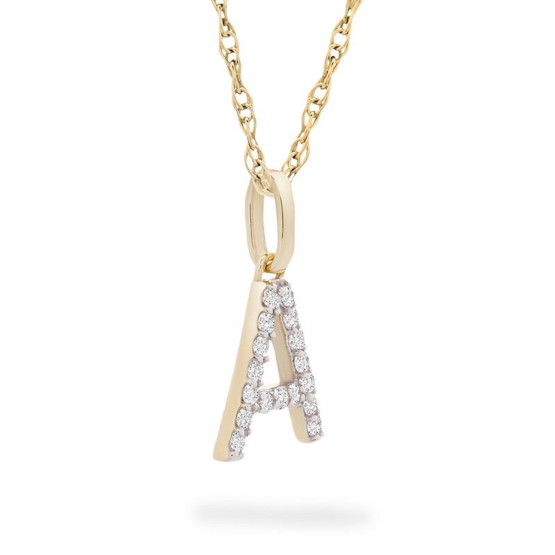 Main Image 2 of 1/10 CT. T.W. Diamond "A" Initial Pendant in 10K Gold