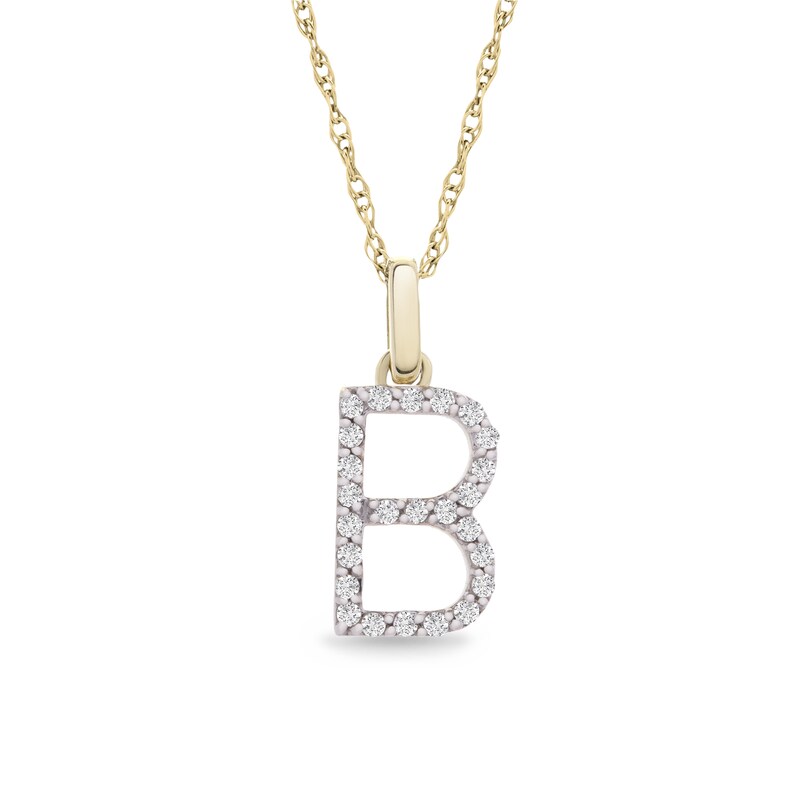 Main Image 1 of 1/10 CT. T.W. Diamond "B" Initial Pendant in 10K Gold