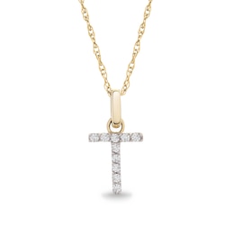 1/10 CT. T.W. Diamond "T" Initial Pendant in 10K Gold