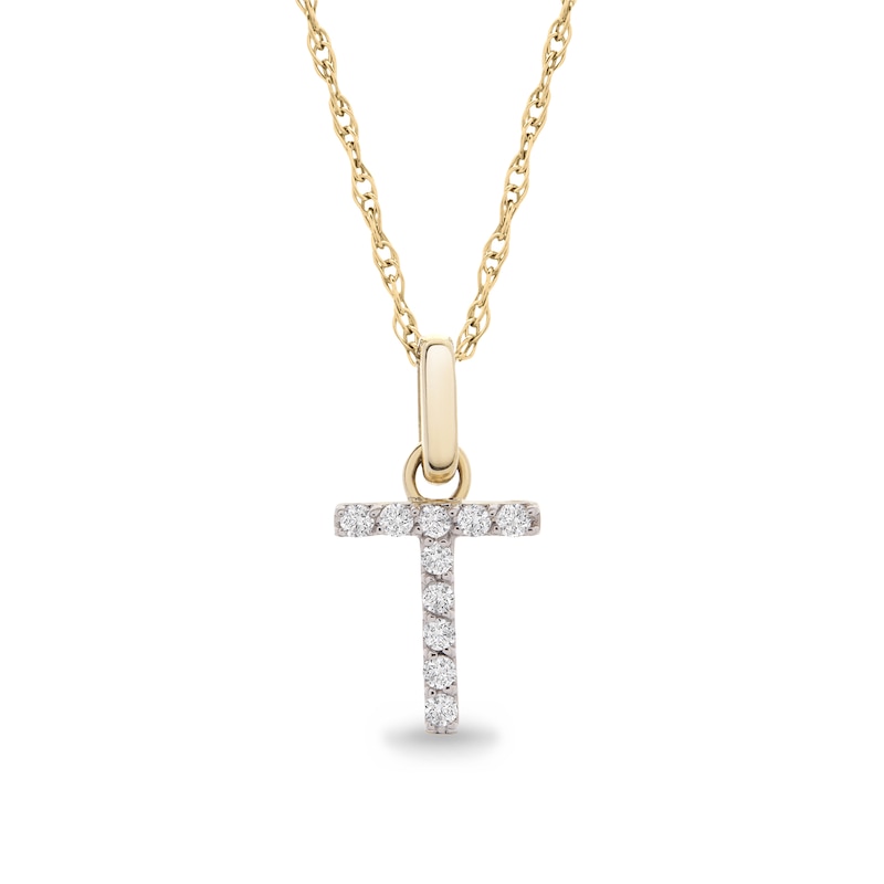 Main Image 1 of 1/10 CT. T.W. Diamond "T" Initial Pendant in 10K Gold