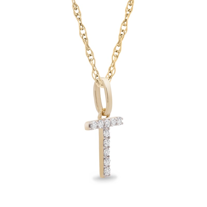Main Image 2 of 1/10 CT. T.W. Diamond "T" Initial Pendant in 10K Gold