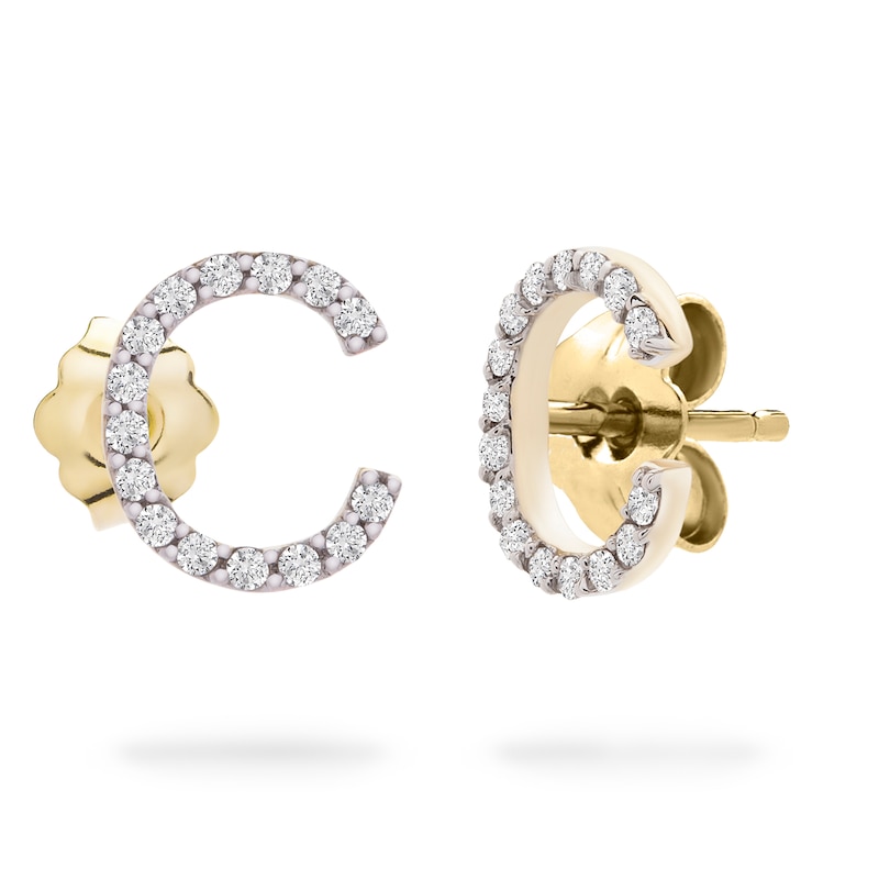 Main Image 2 of 1/10 CT. T.W. Diamond "C" Initial Stud Earrings in 10K Gold