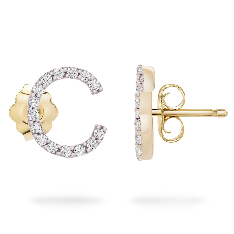 Main Image 3 of 1/10 CT. T.W. Diamond "C" Initial Stud Earrings in 10K Gold
