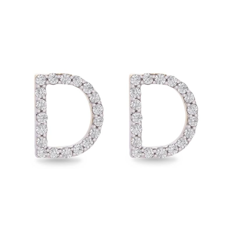 Main Image 1 of 1/10 CT. T.W. Diamond &quot;D&quot; Initial Stud Earrings in 10K Gold