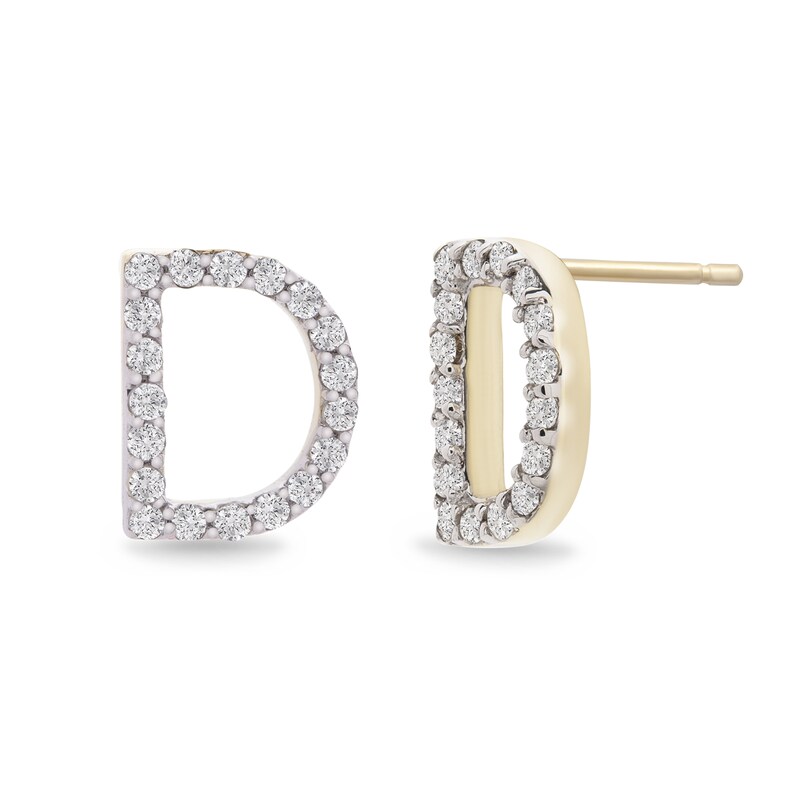 Main Image 2 of 1/10 CT. T.W. Diamond &quot;D&quot; Initial Stud Earrings in 10K Gold
