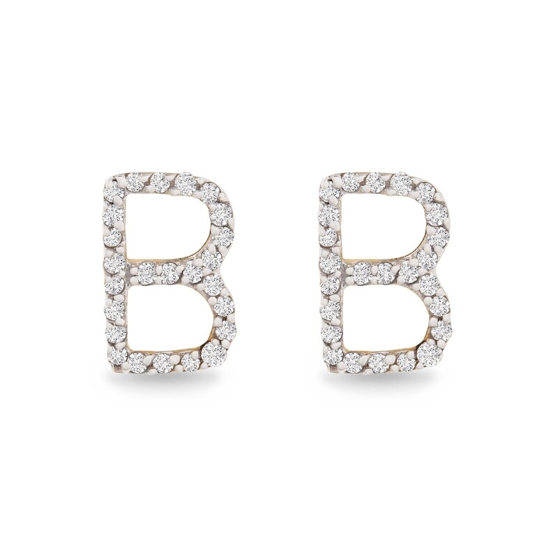 Main Image 1 of 1/10 CT. T.W. Diamond "B" Initial Stud Earrings in 10K Gold