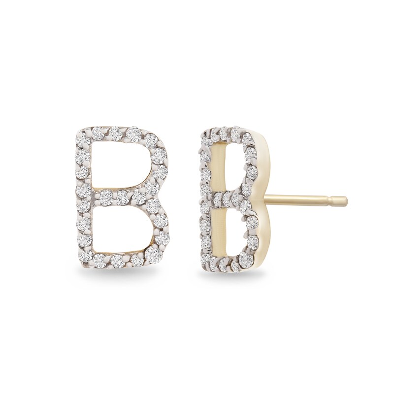 Main Image 2 of 1/10 CT. T.W. Diamond "B" Initial Stud Earrings in 10K Gold
