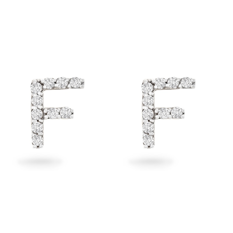 Main Image 1 of 1/10 CT. T.W. Diamond Block "F" Initial Stud Earrings in 10K Gold