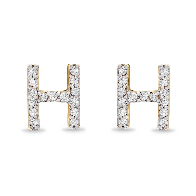 Main Image 1 of 1/10 CT. T.W. Diamond "H" Initial Stud Earrings in 10K Gold