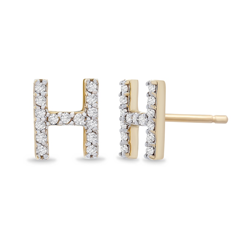 Main Image 2 of 1/10 CT. T.W. Diamond "H" Initial Stud Earrings in 10K Gold