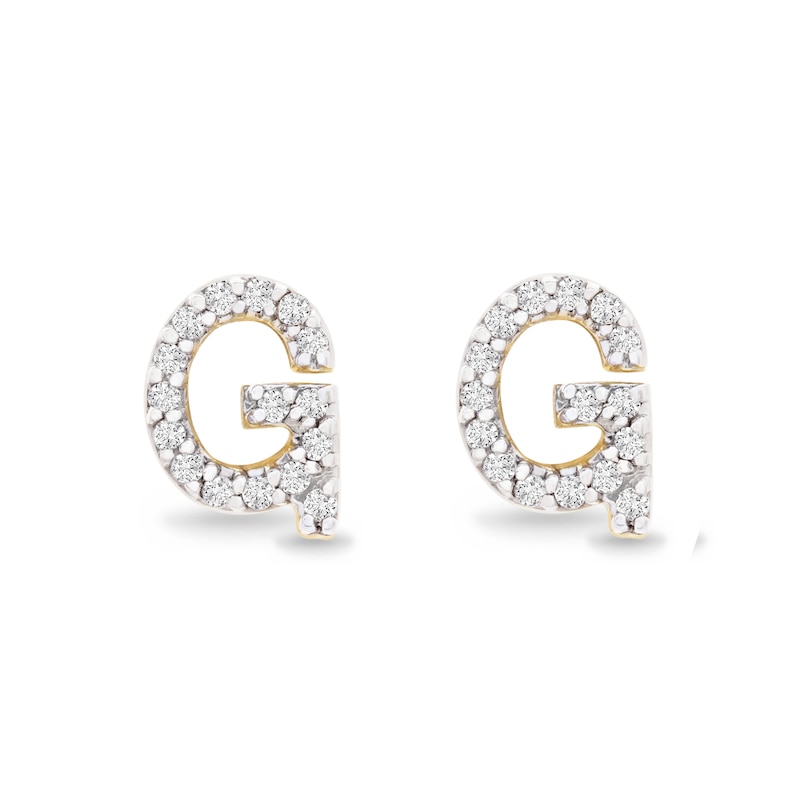 Main Image 1 of 1/10 CT. T.W. Diamond "G" Initial Stud Earrings in 10K Gold