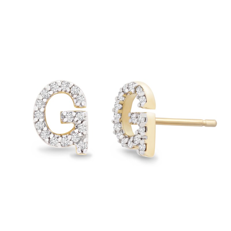 Main Image 2 of 1/10 CT. T.W. Diamond "G" Initial Stud Earrings in 10K Gold