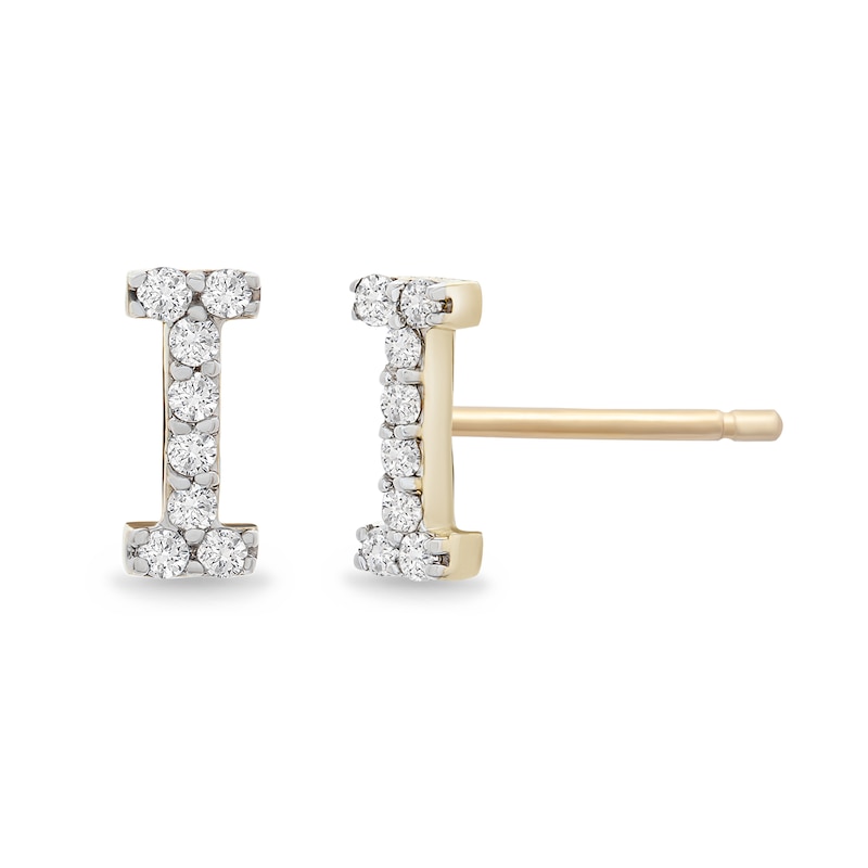 Main Image 2 of 1/10 CT. T.W. Diamond "I" Initial Stud Earrings in 10K Gold