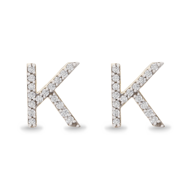 Main Image 1 of 1/10 CT. T.W. Diamond "K" Initial Stud Earrings in 10K Gold