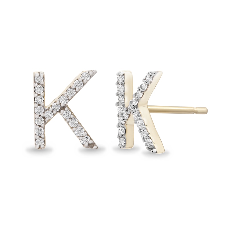 Main Image 2 of 1/10 CT. T.W. Diamond "K" Initial Stud Earrings in 10K Gold