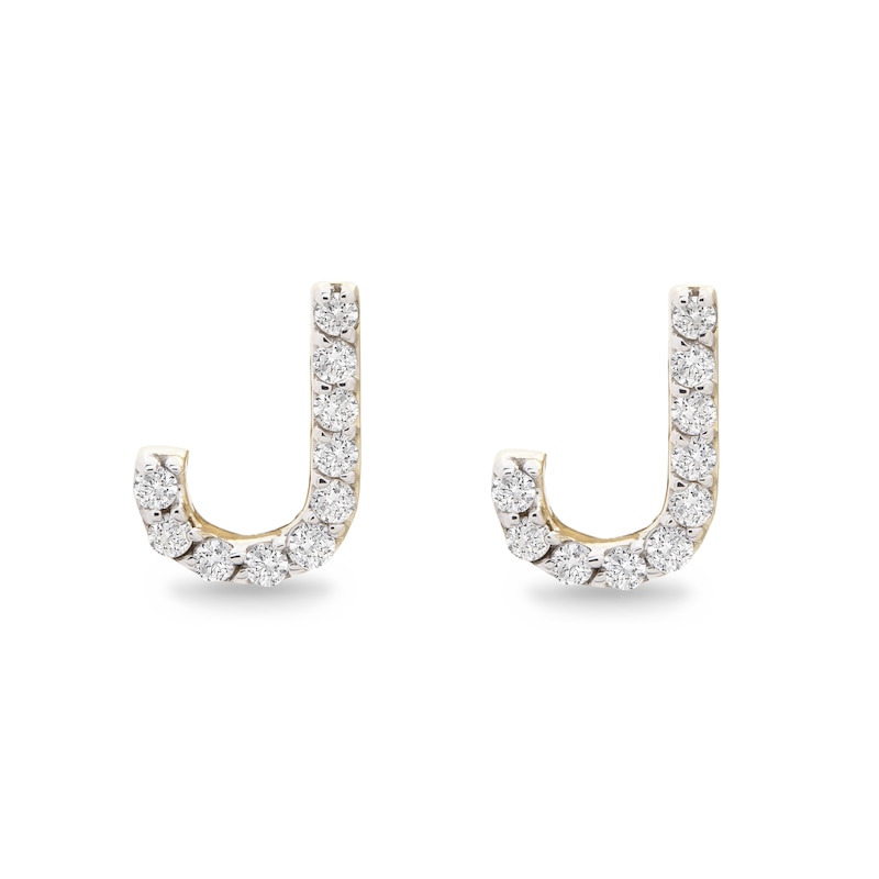 Main Image 1 of 1/10 CT. T.W. Diamond "J" Initial Stud Earrings in 10K Gold
