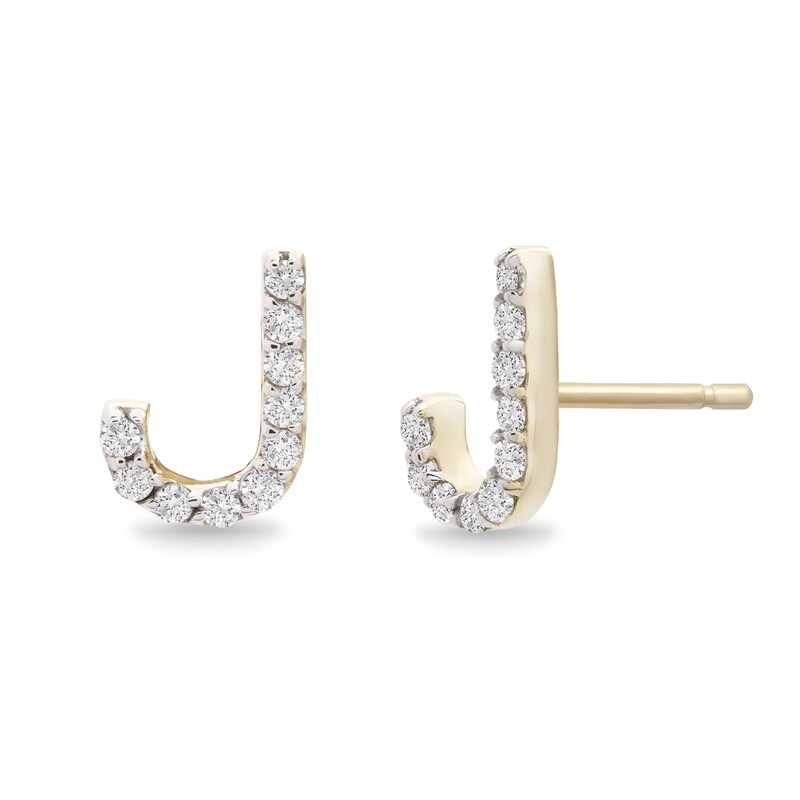 Main Image 2 of 1/10 CT. T.W. Diamond "J" Initial Stud Earrings in 10K Gold