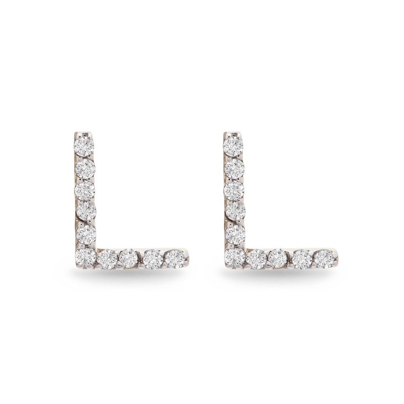 Main Image 1 of 1/10 CT. T.W. Diamond "L" Initial Stud Earrings in 10K Gold