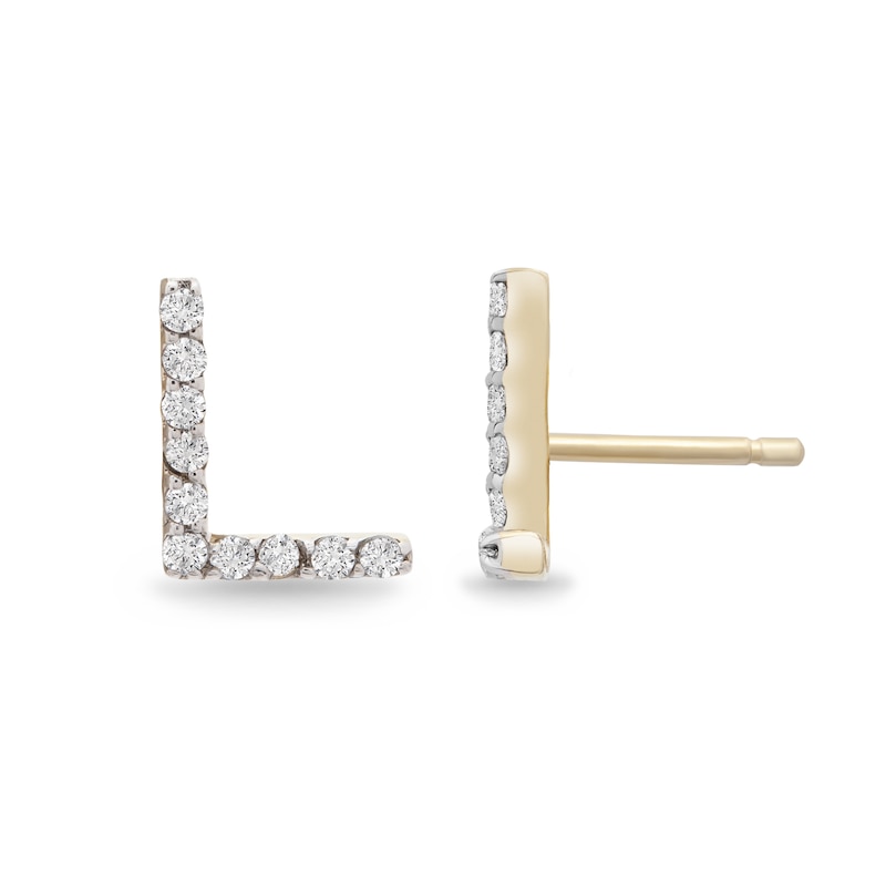 Main Image 2 of 1/10 CT. T.W. Diamond "L" Initial Stud Earrings in 10K Gold