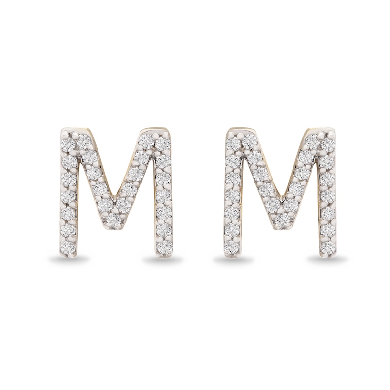 Main Image 1 of 1/10 CT. T.W. Diamond "M" Initial Stud Earrings in 10K Gold