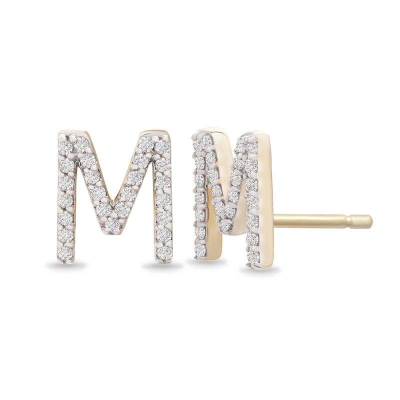 Main Image 2 of 1/10 CT. T.W. Diamond "M" Initial Stud Earrings in 10K Gold