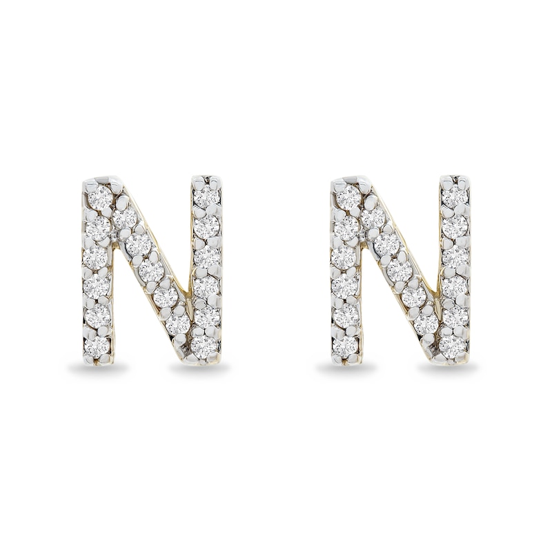 Main Image 1 of 1/10 CT. T.W. Diamond "N" Initial Stud Earrings in 10K Gold