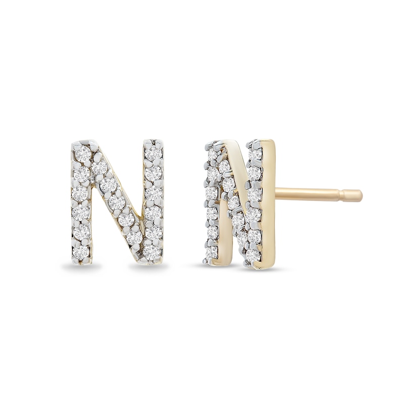Main Image 2 of 1/10 CT. T.W. Diamond "N" Initial Stud Earrings in 10K Gold