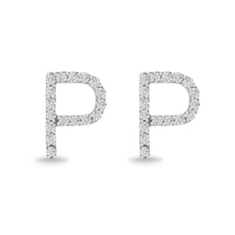 1/10 CT. T.W. Diamond "P" Initial Stud Earrings in 10K Gold
