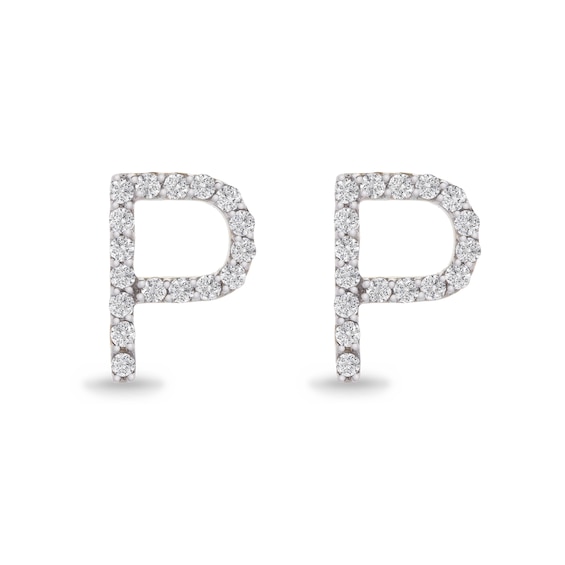 1/10 CT. T.W. Diamond "P" Initial Stud Earrings in 10K Gold 1/10 CT. T.W. Diamond "P" Initial Stud Earrings in 10K Gold